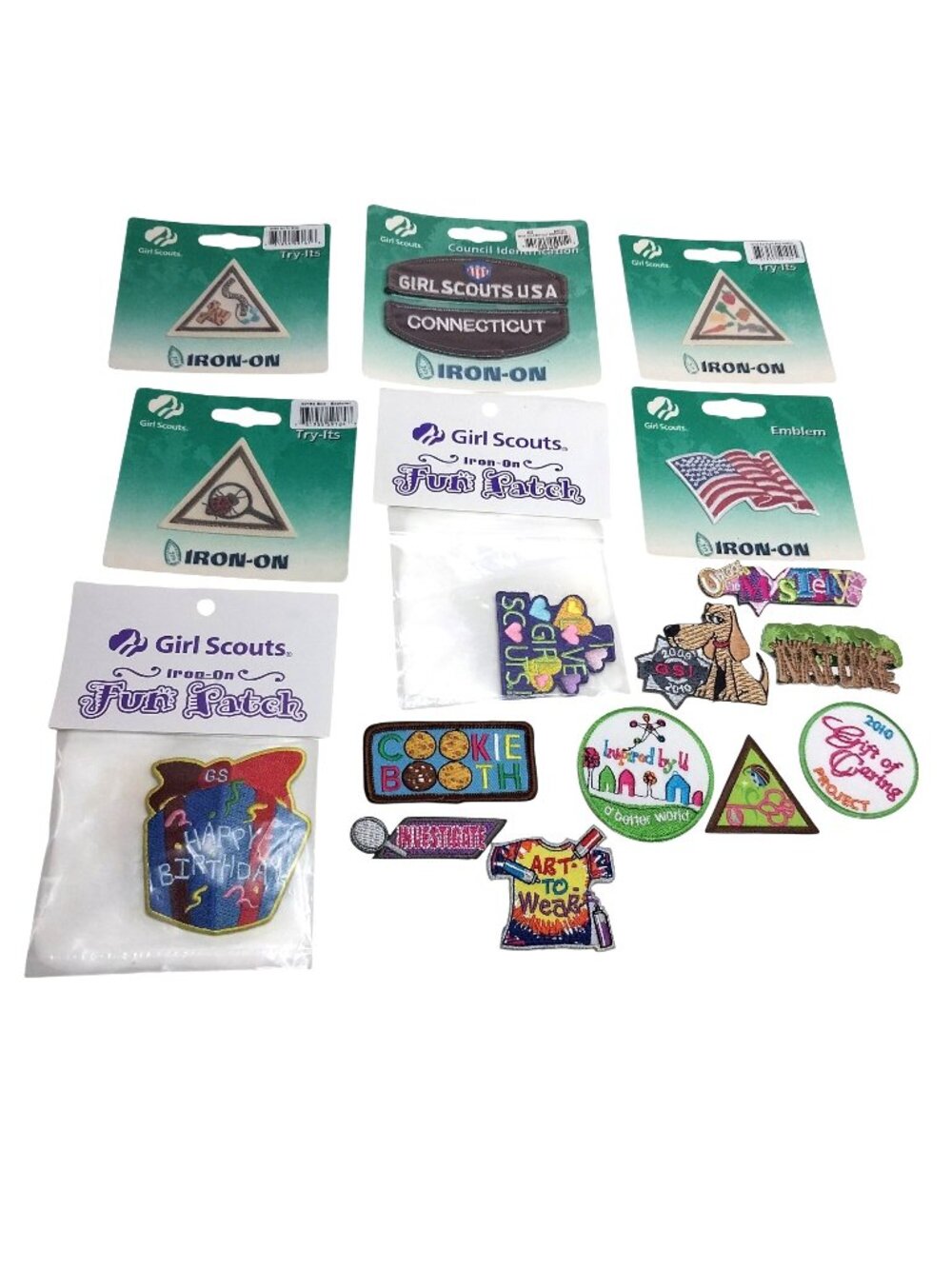 Girl Scouts Iron-On Patches 18 Assorted Designs & Shapes